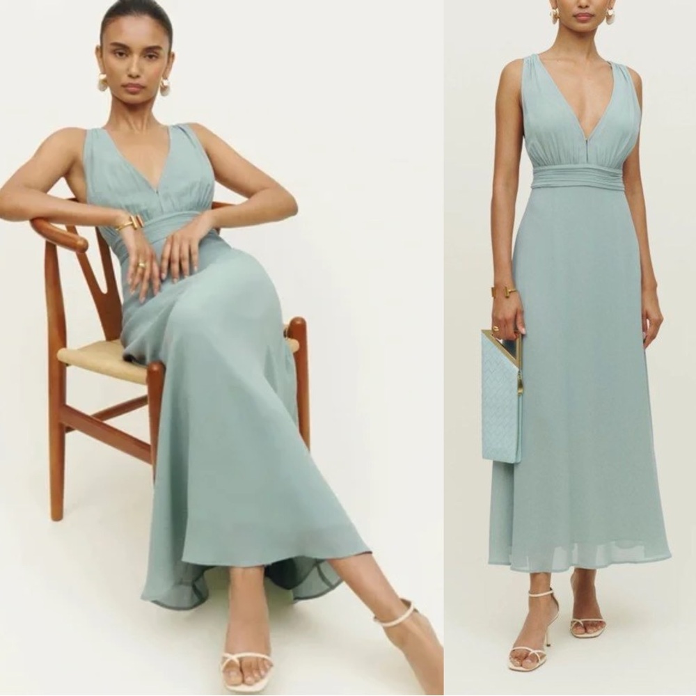 Reformation Rosalind Sage Green Backless Midi Dress Size 0